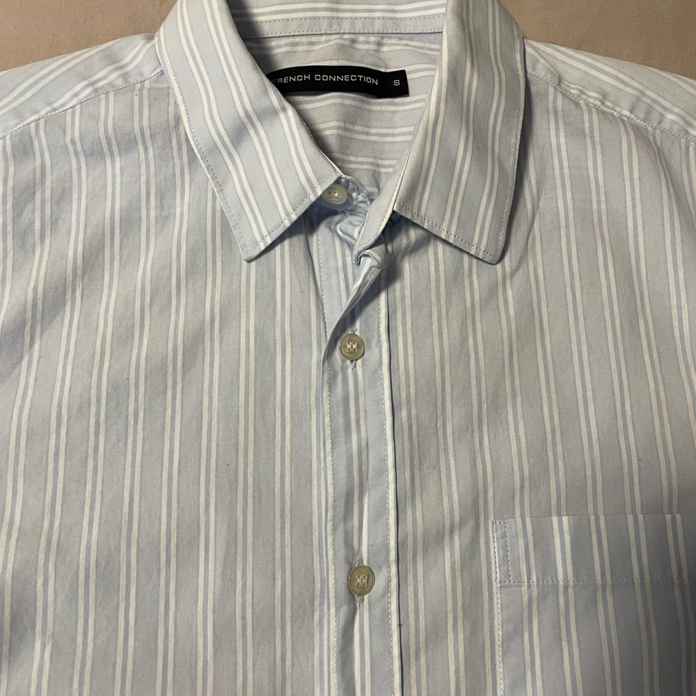 French Connection Men's Blue Striped Shirt